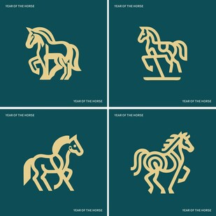 金色线条马图案设计素材