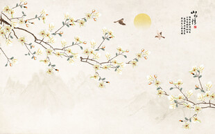 新中式兰花花鸟画山水画背景墙