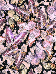 数码印花豹纹蝴蝶四方连续花型