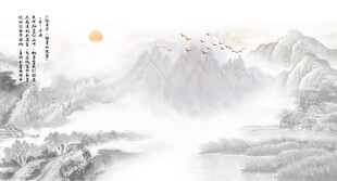 国画山水画背景墙
