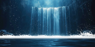 招财瀑布山水画