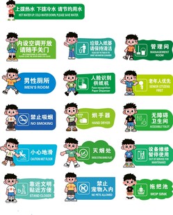 卡通人物男洗手间厕所标语牌展示