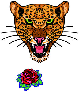 豹头与玫瑰图案设计