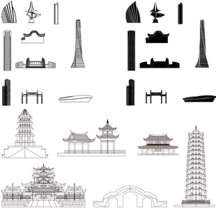 福州景点建筑城市旅游剪影地标志