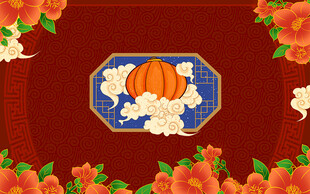 古风祥云灯笼背景墙