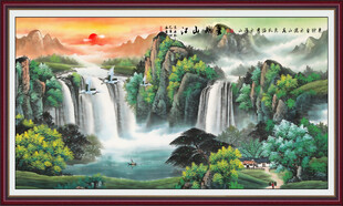 聚宝盆山水画旭日东升