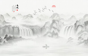 国画水墨山水风景画