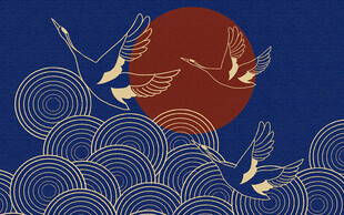 线条仙鹤电视背景墙