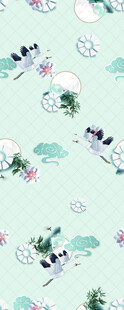 清新中式云纹花鸟图案