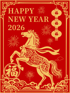 马年新中式国潮剪纸风插画海报