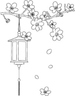 中式灯笼伴花枝飘零 矢量图