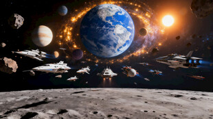 月球上的地球与宇宙景观