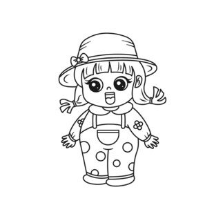 戴帽子穿波点背带裤小女孩简笔画