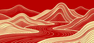 中式红金线条山水背景墙