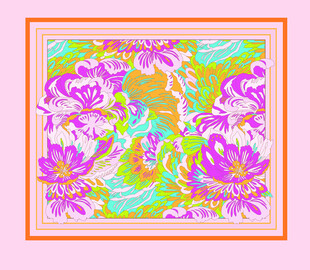 多彩花卉图案方形丝巾