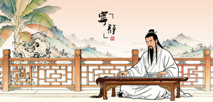 古风雅士抚琴图