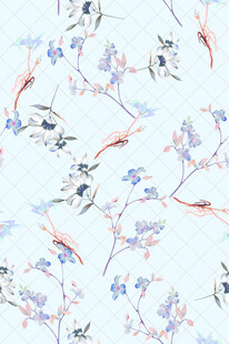 蓝白花卉图案布料纹理