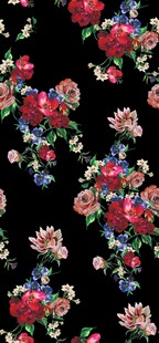 大牌黑色底花卉图案