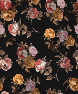 大牌复古花卉黑色背景图案