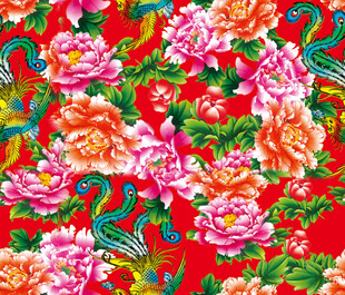 中式红花绿叶传统图案