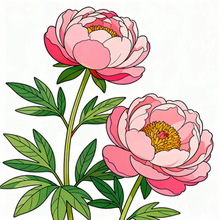 芍药矢量插画素材