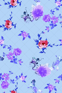 蓝色底花卉图案印花设计