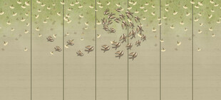 银杏叶飞鸟背景墙