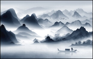 中国风意境水墨山水画