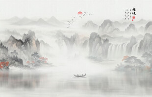 新中式屏风山水画