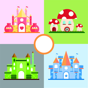 多彩童话城堡插画