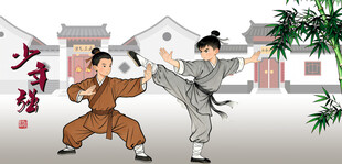 少年武者对练图武术功夫