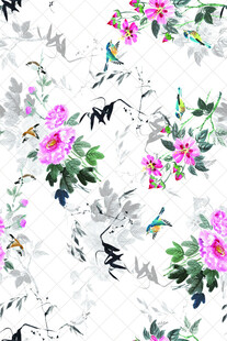 花卉飞鸟水彩图案背景