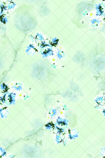 淡绿色底蓝花水彩图案