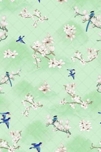 绿底花鸟图案设计素材