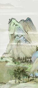 高清水墨千里轻奢山水玄关背景图