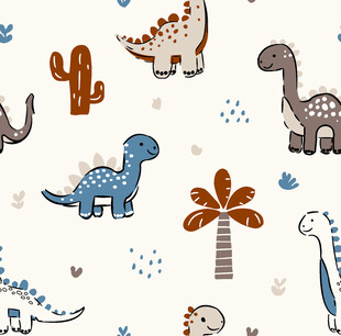 可爱恐龙与植物卡通图案