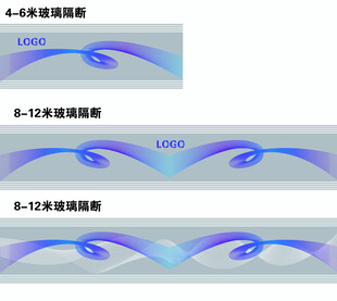 动感波纹蓝色波浪办公室玻璃贴膜