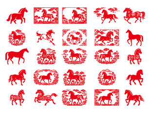 马年剪纸图案集合