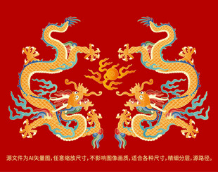 龙纹升龙彩龙线描龙包装双龙戏珠