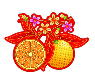 喜庆橘子花卉装饰图案