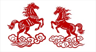 双马腾云剪纸艺术作品