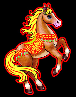 华丽装饰的金色跃起骏马