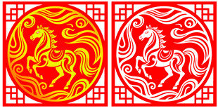 马年剪纸窗花矢量图