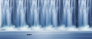 高山流水瀑布山水画幕墙