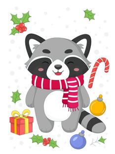 冬季卡通动物保暖小浣熊戴围巾