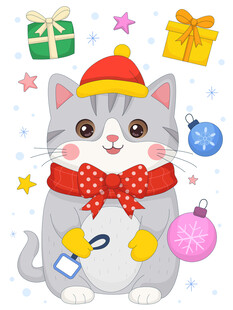 冬季动物保暖戴帽子围巾手套猫咪