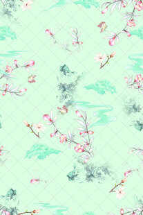 清新水墨风桃花背景图