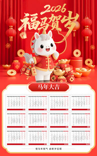 2026马年卡通喜庆挂历