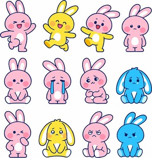 可爱多彩兔子卡通图案