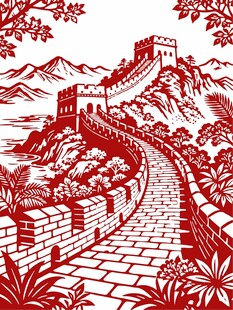 长城单色线条剪纸艺术作品展示